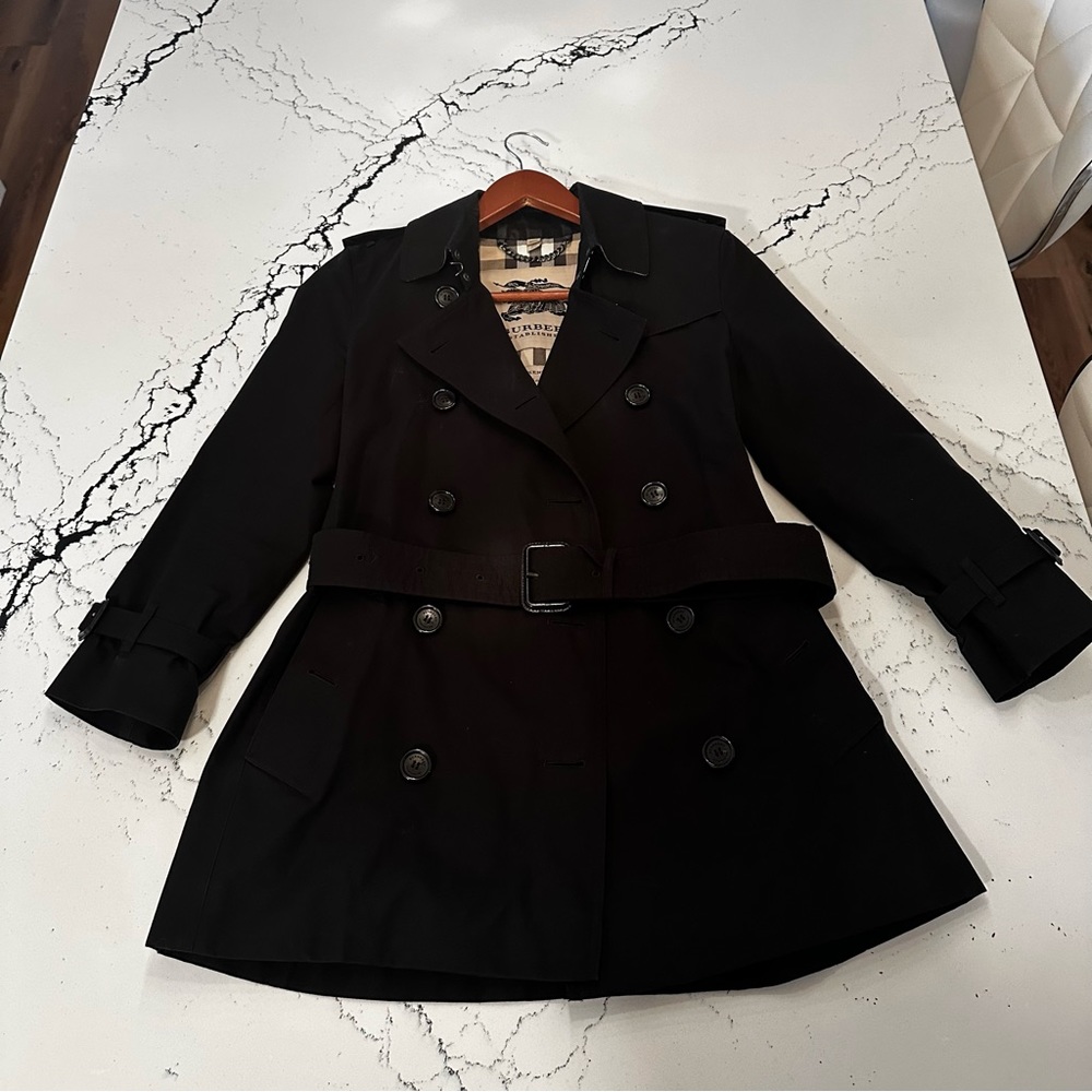 Authentic Burberry Kensington Trench Coat - Short, Black, 100% Cotton
